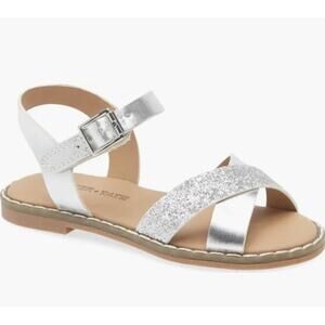Tucker + Tate Arya Girls Cross Strap Rose Gold Sz 2 Glitter Faux Leather Sandals